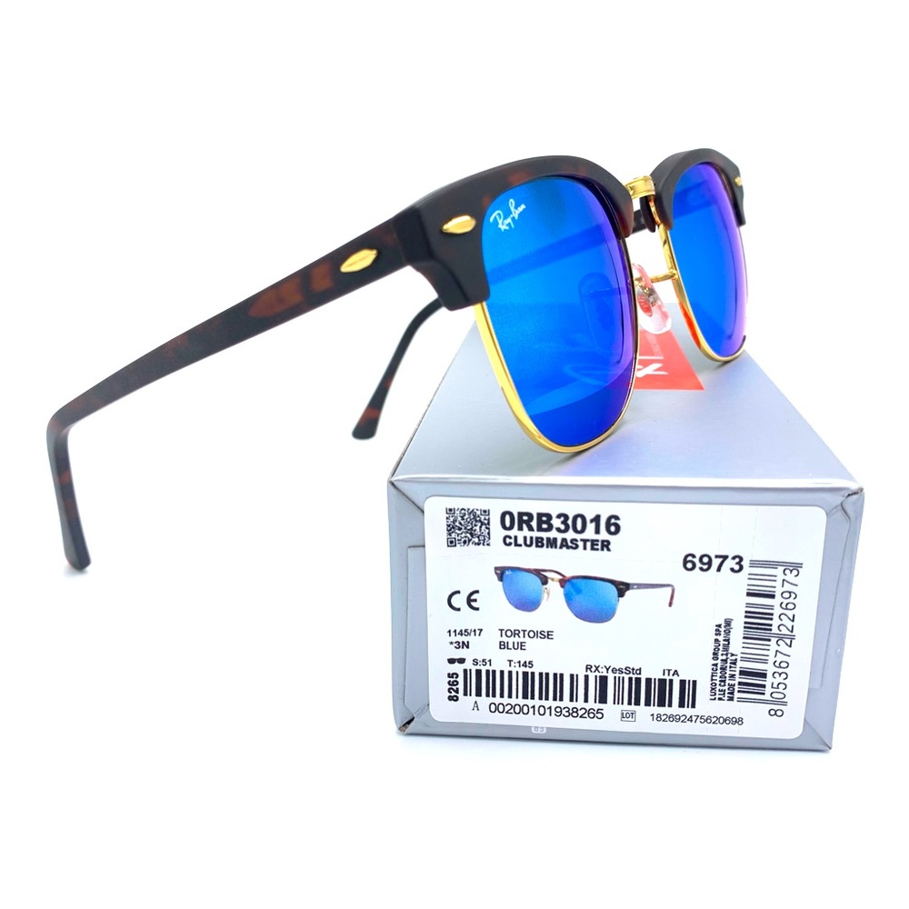 Ray-Ban Hipster Sunglasses RB3016 Blue Mirror Lens 1145/17 Tortoise 51-145